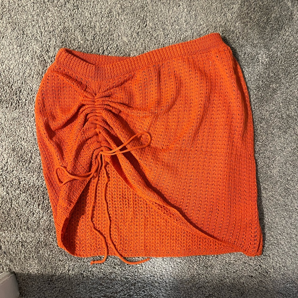 SHEIN Orange Ruched Tie Front Mini Skirt